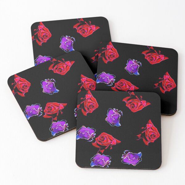 Item preview, Strong red and purple roses on a black background designed and sold by FlowerandDesing.