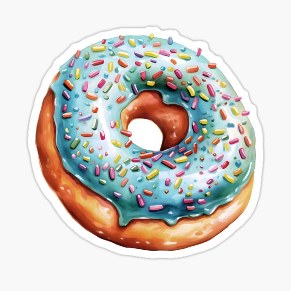 Blue watercolor donut illustration with rainbow sprinkles Sticker