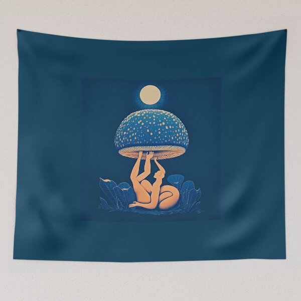 Item preview, Art blue mushroom with human designed and sold by badbug.