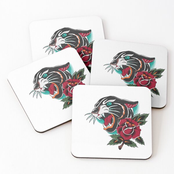 Item preview, Panther and rose traditional tattoo flash  designed and sold by Karl Downes.