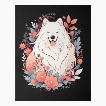 Samoyed Dog Red Flowers