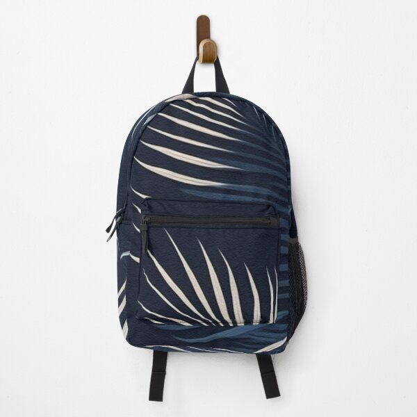 Artikelvorschau, Weiße Linienkunst, Palmenblätter, marineblauer Hintergrund, minimalistische Kunst entworfen und verkauft von inquestyle.