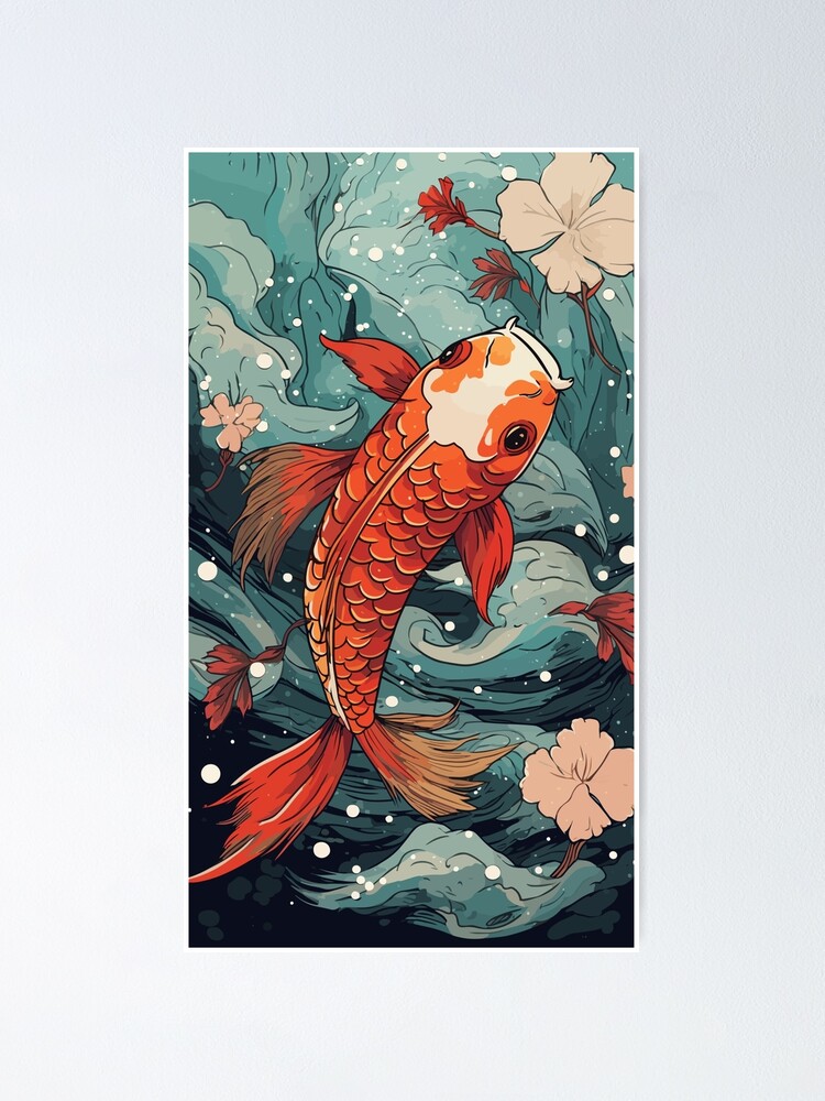 Serene Koi: A Captivating Ukiyo-e Journey into the World of Japanese Fish |  Poster