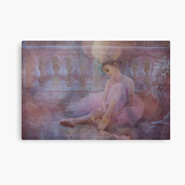 Portrait of Cute Little Ballerina Putting on Ballet Slippers Canvas Print
