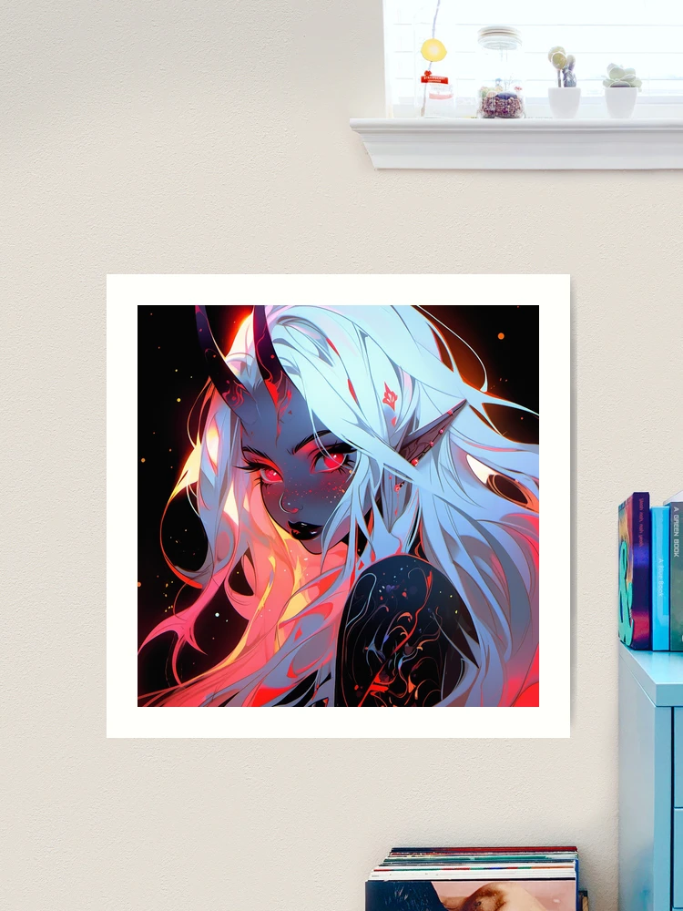 Vector pixel art anime girl canvas prints for the wall • canvas prints red,  monster, horn