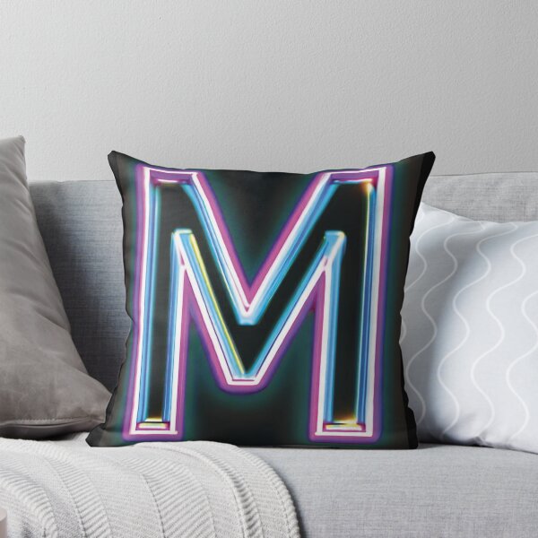 NEON LETTER M Throw Pillow