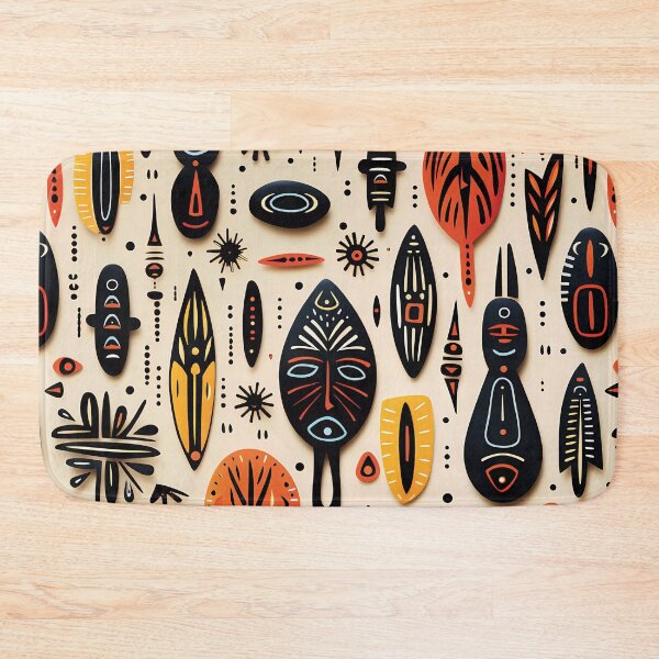 Item preview, African Tribal Pattern with totems and shapes on a beige background designed and sold by DigitArtisan.