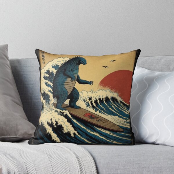 Item preview, Godzilla surfeando la gran ola de Hokusai Parodia divertida designed and sold by Robert Diebold.