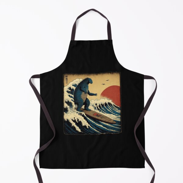 Item preview, Godzilla Surfing The Great Wave by Hokusai Funny Parody designed and sold by Robert Diebold.