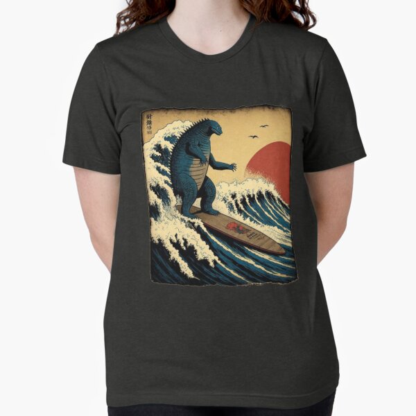 Artikel-Vorschau von Godzilla Surfing The Great Wave von Hokusai Lustige Parodie, designt und verkauft von Robert Diebold.
