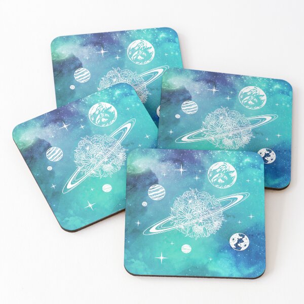 Item preview, Mystic Aesthetic Universe with Flower Planet in Blue and Aqua Watercolor Nebula designed and sold by Trish Dish.