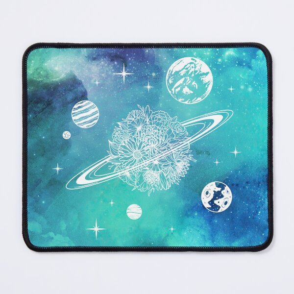 Item preview, Mystic Aesthetic Universe with Flower Planet in Blue and Aqua Watercolor Nebula designed and sold by Trish Dish.