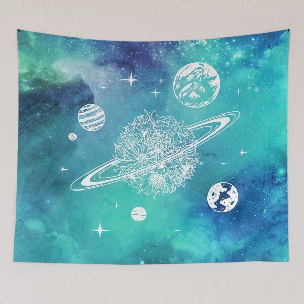 Item preview, Mystic Aesthetic Universe with Flower Planet in Blue and Aqua Watercolor Nebula designed and sold by Trish Dish.