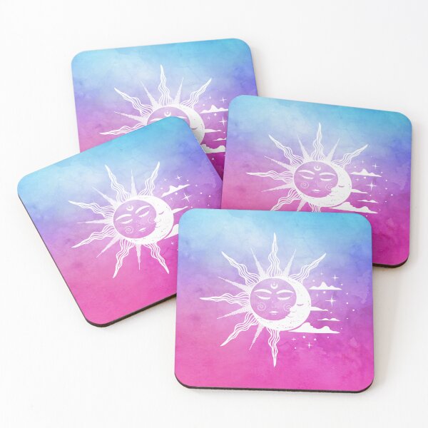 Item preview, Cosmic Aesthetic Sun and Moon in Blue and Pink Watercolor Sky designed and sold by Trish Dish.