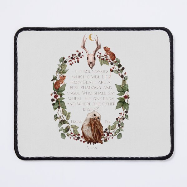 Item preview, Dark Academia Goblincore Edgar Allan Poe Gothic Quote in Watercolor Witchy Aesthetic Frame With Cottagecore Field Mice, Baby Barn Owl, Deer Skull, Forest Berries, and Golden Crescent Moon designed and sold by Monica Laipple.