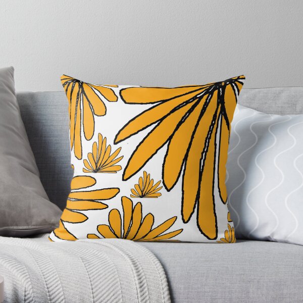 Yellow gold fern floral abstract Throw Pillow