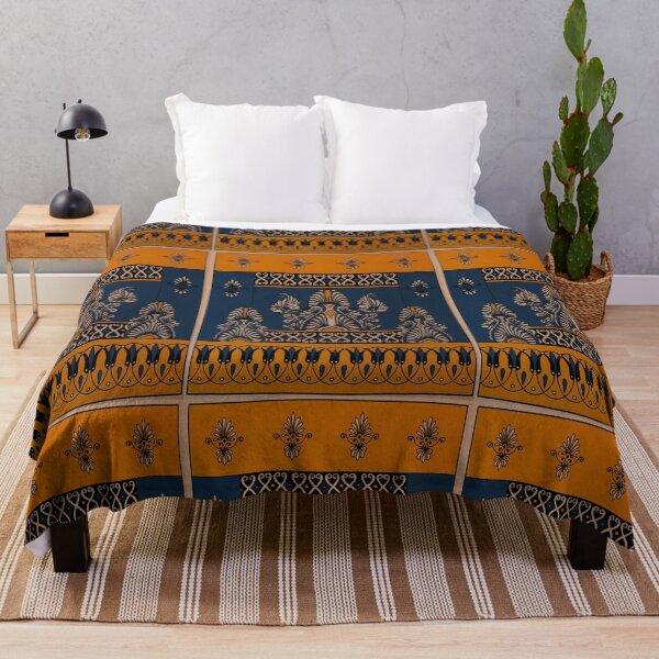Aperçu de l'œuvre Copie de la conception murale décorative romaine grecque antique - bleu foncé, orange, beige, noir créée et vendue par Talia Felix.