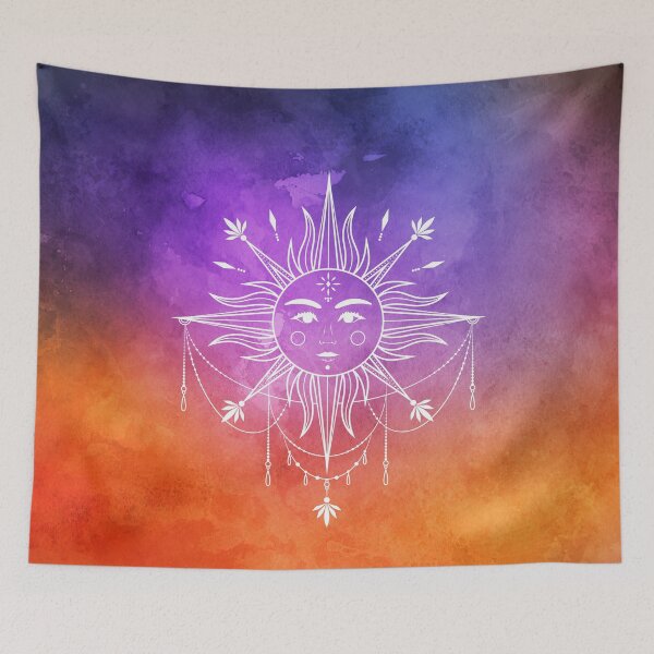 Item preview, Celestial Aesthetic Sun in Orange and Purple Watercolor Nebula designed and sold by Trish Dish.