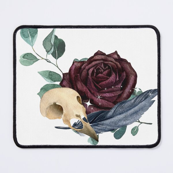 Item preview, Bird skull rose foliage watercolor designed and sold by jellysquidart.