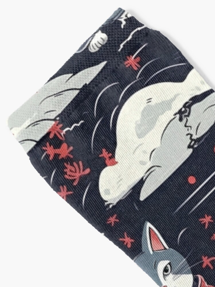 Discover Samurai Cats Pattern in the style of Yokai Illustrations | Socks
