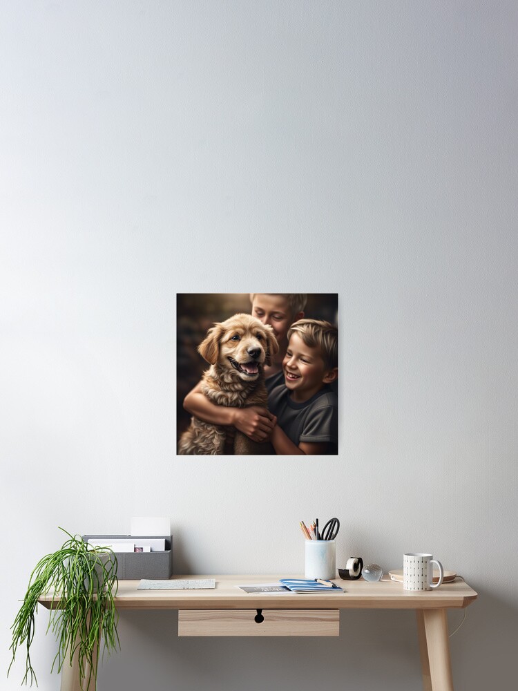 Thumbnail 2 of 3, Poster, Boy with a new Puppy designed and sold by LenCarol.