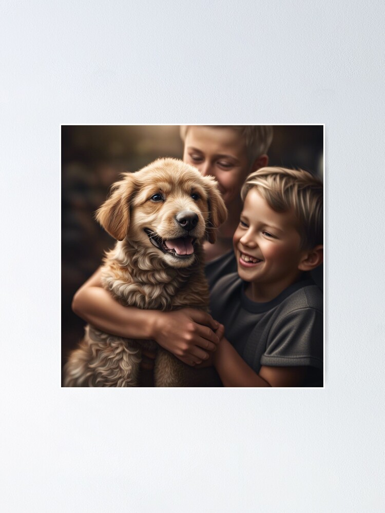 Thumbnail 1 of 3, Poster, Boy with a new Puppy designed and sold by LenCarol.