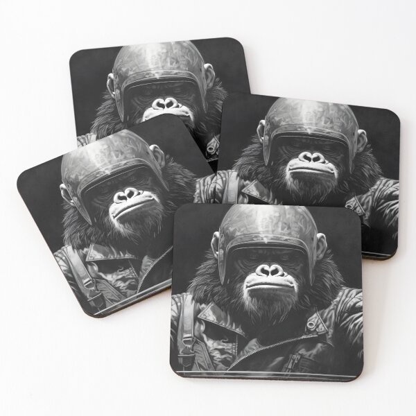 Item preview, Cool Gorilla in Leather Jacket and Motorcycle Helmet - Unique Wildlife Art designed and sold by Print Finds.