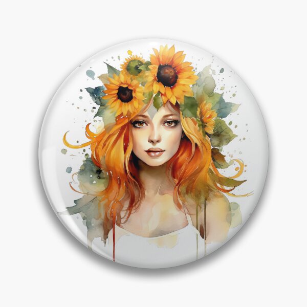 Item preview, Watercolor Beautiful Girl With Sunflower Crown designed and sold by usablestores.