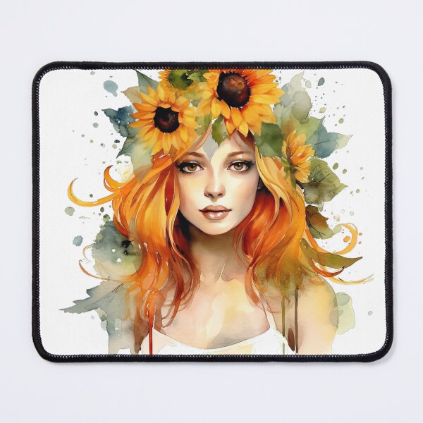 Item preview, Watercolor Beautiful Girl With Sunflower Crown designed and sold by usablestores.