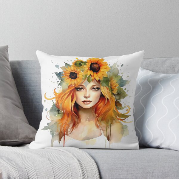 Item preview, Watercolor Beautiful Girl With Sunflower Crown designed and sold by usablestores.