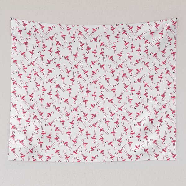 Item preview, Repeating pattern with pink flamingos on white background designed and sold by SooperYela.
