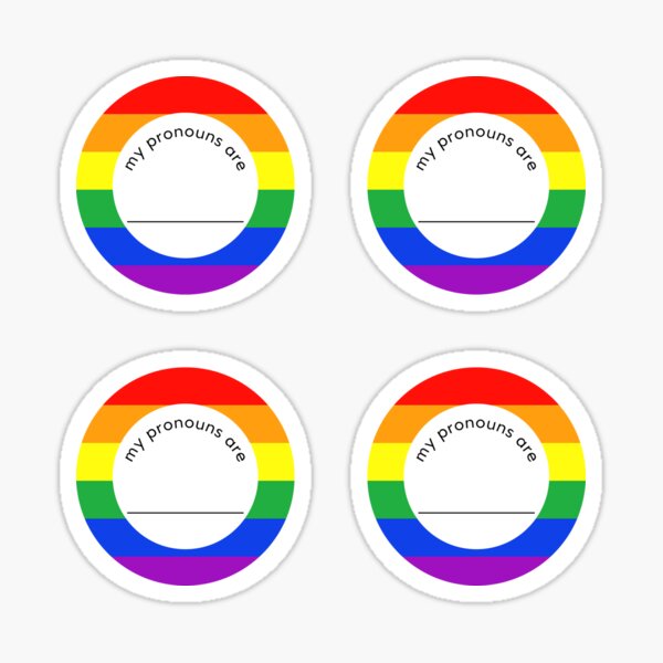 Aperçu de l'œuvre Remplissez-dans-le-blanc autocollants de pronom (arc-en-ciel) créée et vendue par dysperdis.