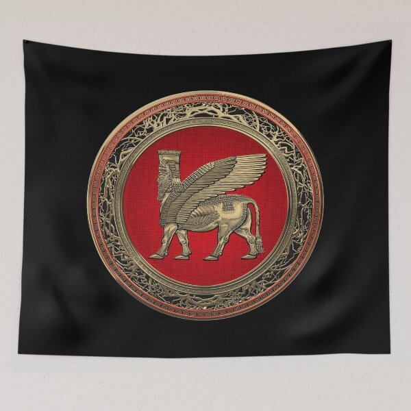 Item preview, Assyrian Winged Bull - Gold Lamassu over Black Velvet designed and sold by Serge Averbukh Art Studio.