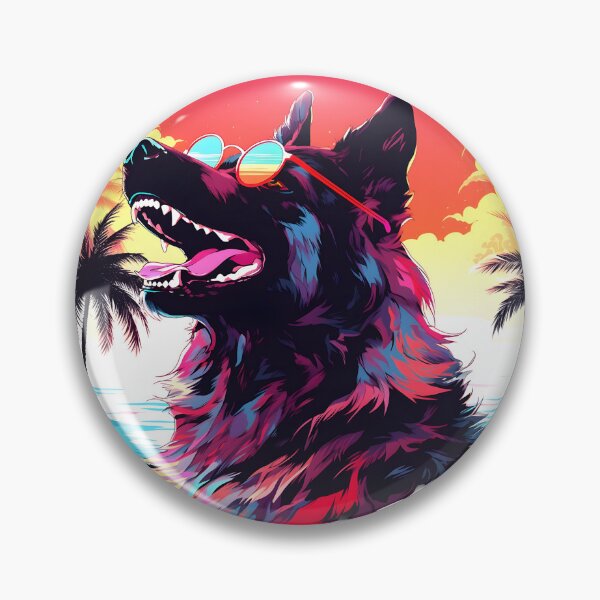 Item preview, a dog wearing sunglasses with a tropical beach, in the style of neon hallucinations designed and sold by Dazeville Studio1541 .