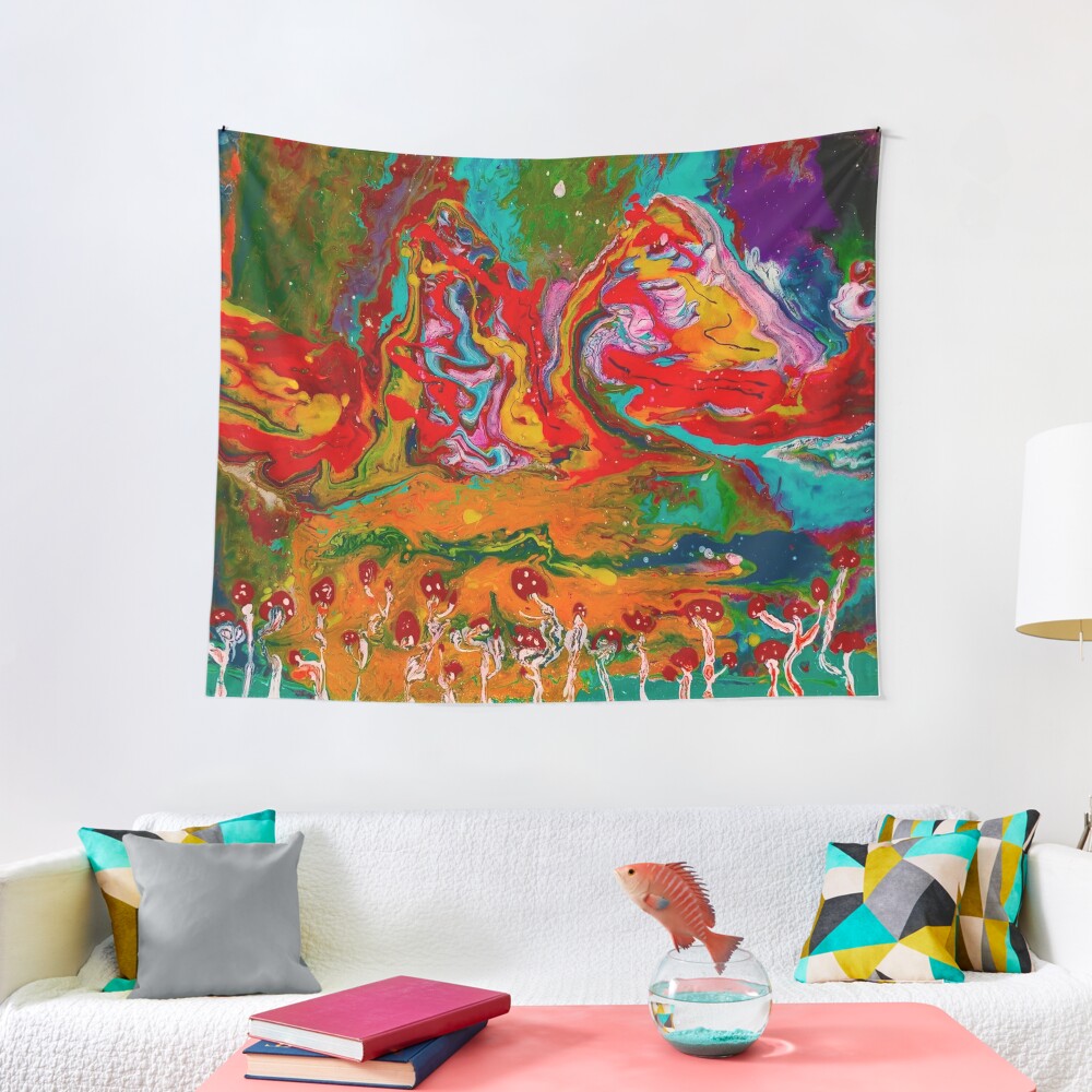 Disover Psychedelic Mushroom Landscape  Tapestry