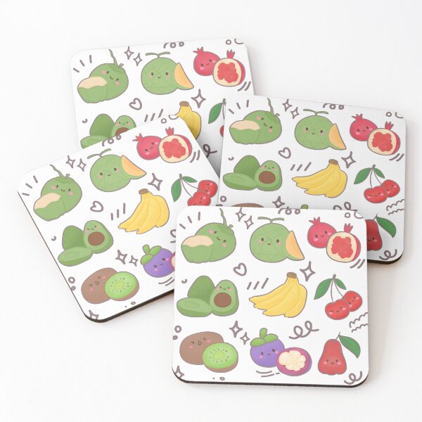 Item preview, Cute Fruits - Kawaii Coconut Melon Pomegranate Avocado Banana Cherry Kiwi Mangosteen Rose Apple designed and sold by BunBuntheDog-.