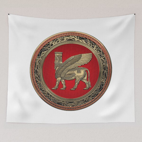 Item preview, Assyrian Winged Bull - Gold Lamassu over White Leather designed and sold by Serge Averbukh Art Studio.