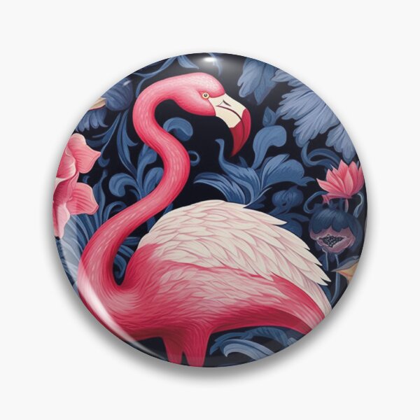 Aperçu de l'œuvre Doux flamant rose sur fond de végétation bleue et rose – MAJOLICA PATTERN 01 créée et vendue par MadamPaperHazel.