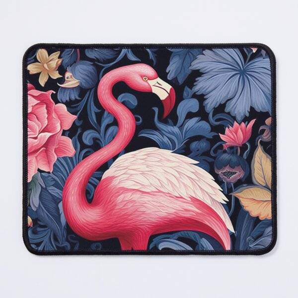 Artikelvorschau, Süßer Flamingo auf dem Hintergrund blauer und rosa Vegetation – MAJOLIKA-MUSTER 01 entworfen und verkauft von MadamPaperHazel.