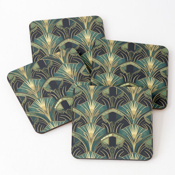 Item preview, 1930’s Art Deco Green & Gold Digital Pattern designed and sold by zolarche.