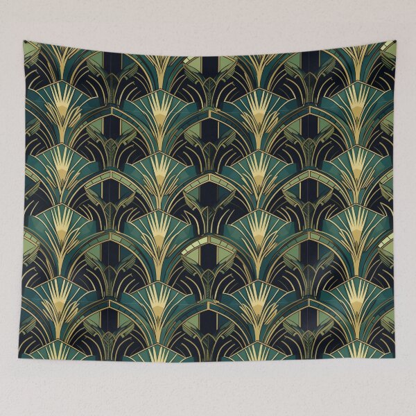 Item preview, 1930’s Art Deco Green & Gold Digital Pattern designed and sold by zolarche.