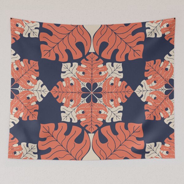 Item preview, Pattern orange monstera leaves designed and sold by MyMaryDesign.
