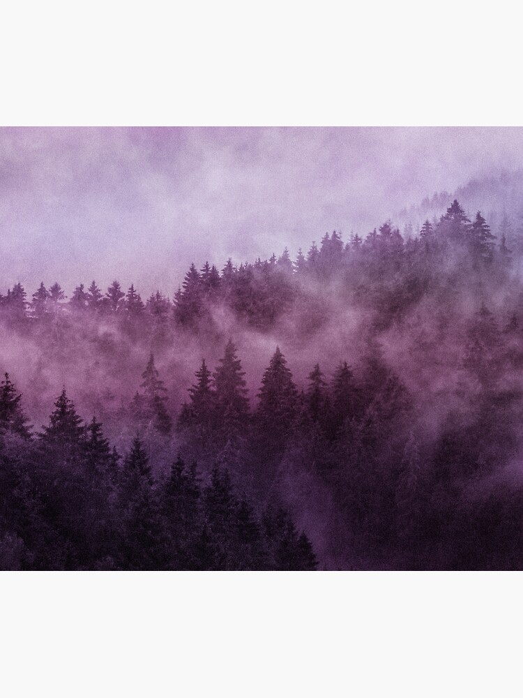Thumbnail 3 of 3, Tapestry, Excuse Me, I'm Lost // Laid Back In A Misty Foggy Raspberry Wilderness Romantic Cascadia Trees Forest Covered In Purple Magic Fog designed and sold by Tordis Kayma.