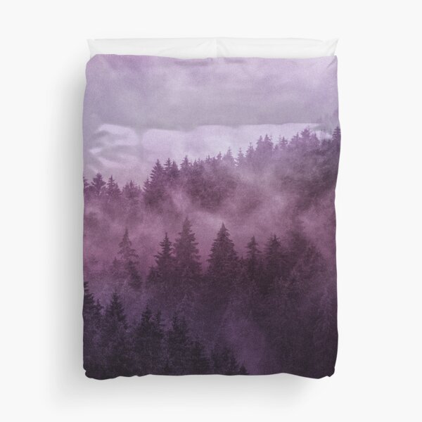Excuse Me, I'm Lost // Laid Back In A Misty Foggy Raspberry Wilderness Romantic Cascadia Trees Forest Covered In Purple Magic Fog Duvet Cover