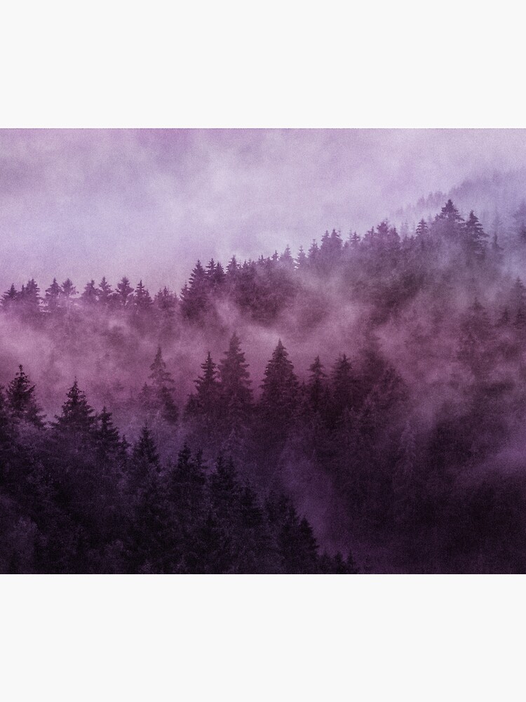 Artwork view, Excuse Me, I'm Lost // Laid Back In A Misty Foggy Raspberry Wilderness Romantic Cascadia Trees Forest Covered In Purple Magic Fog designed and sold by Tordis Kayma