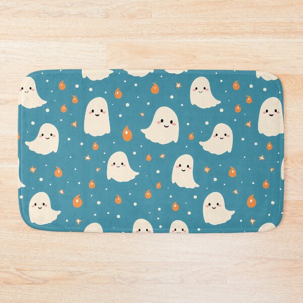 Item preview, Spooky Halloween Pattern 2, blushing ghosts and tiny flames, all happy and cute, casually haunting and looking for love. designed and sold by FoxRobinRabbit.