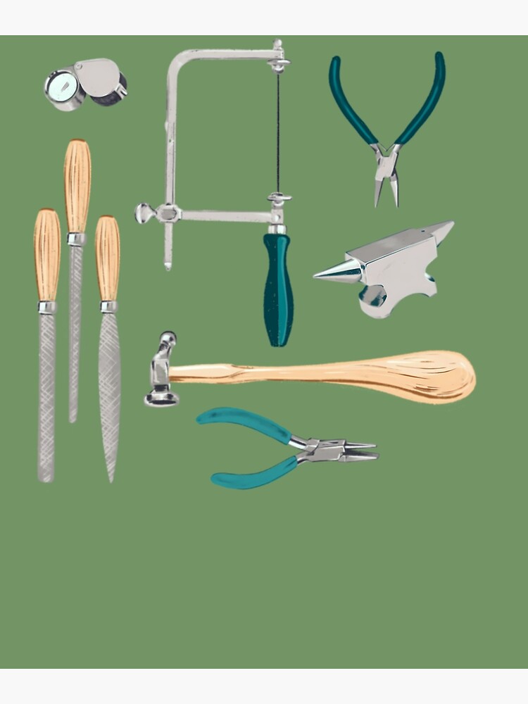 Jewellery artist and Goldsmith tools of the trade white Poster