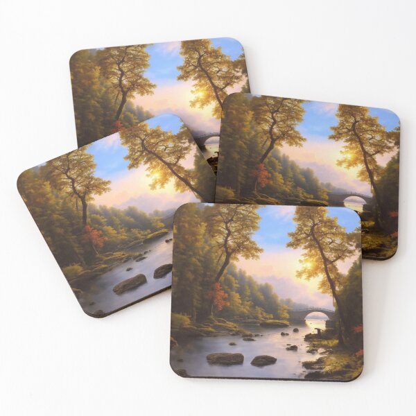 Item preview, Autumn View of the River with a Stone Bridge designed and sold by Design-Illusi0n.