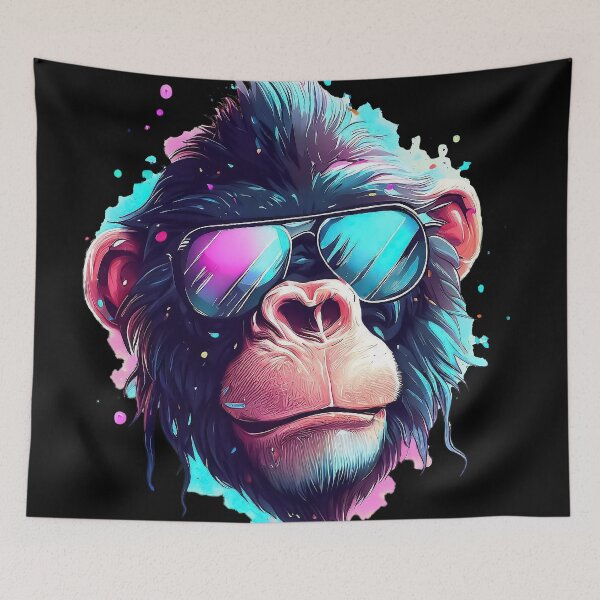 Item preview, Cool Chimpanzee wearing sunglasses pastel watercolor splash designed and sold by TomFrontierArt.