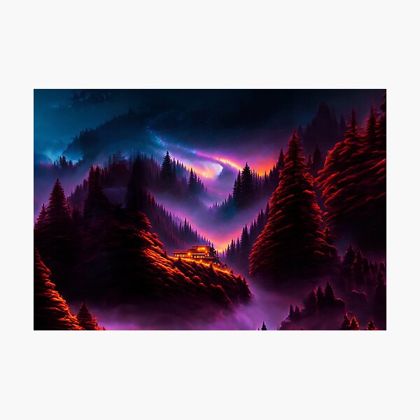 Item preview, Cottage in Fantasy Mountains under Starry Sky designed and sold by Design-Illusi0n.